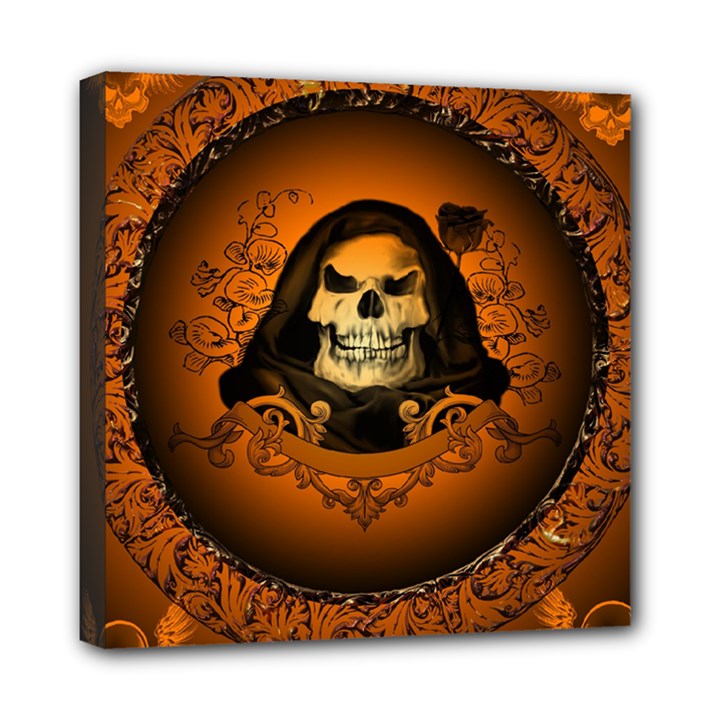 Awsome Skull With Roses And Floral Elements Mini Canvas 8  x 8 