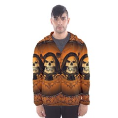 Awsome Skull With Roses And Floral Elements Hooded Wind Breaker (men) by FantasyWorld7