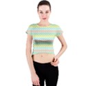 Scallop Repeat Pattern in Miami Pastel Aqua, Pink, Mint and Lemon Crew Neck Crop Top View1