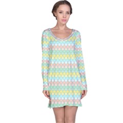 Scallop Repeat Pattern In Miami Pastel Aqua, Pink, Mint And Lemon Long Sleeve Nightdresses