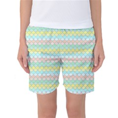 Scallop Repeat Pattern In Miami Pastel Aqua, Pink, Mint And Lemon Women s Basketball Shorts by PaperandFrill