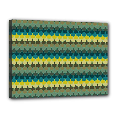 Scallop Pattern Repeat In  new York  Teal, Mustard, Grey And Moss Canvas 16  X 12  by PaperandFrill