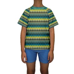Scallop Pattern Repeat In  new York  Teal, Mustard, Grey And Moss Kid s Short Sleeve Swimwear