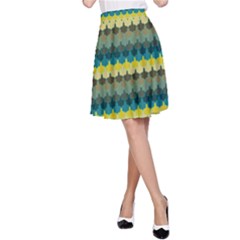 Scallop Pattern Repeat In  new York  Teal, Mustard, Grey And Moss A-line Skirt by PaperandFrill