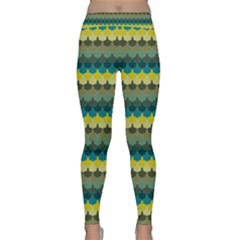 Scallop Pattern Repeat In  new York  Teal, Mustard, Grey And Moss Yoga Leggings by PaperandFrill