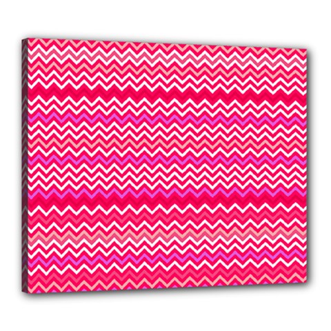 Valentine Pink And Red Wavy Chevron Zigzag Pattern Canvas 24  X 20  by PaperandFrill