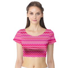 Valentine Pink And Red Wavy Chevron Zigzag Pattern Short Sleeve Crop Top by PaperandFrill
