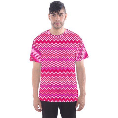 Valentine Pink And Red Wavy Chevron Zigzag Pattern Men s Sport Mesh Tees by PaperandFrill
