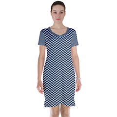 Blue And White Chevron Wavy Zigzag Stripes Short Sleeve Nightdresses by PaperandFrill