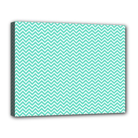 Tiffany Aqua And White Chevron Wavy Zigzag Stripes Canvas 14  X 11  by PaperandFrill