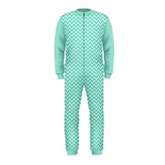 Tiffany Aqua And White Chevron Wavy Zigzag Stripes Onepiece Jumpsuit (kids) by PaperandFrill