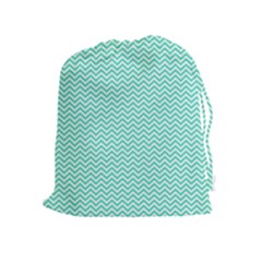 Tiffany Aqua And White Chevron Wavy Zigzag Stripes Drawstring Pouches (extra Large)