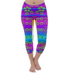 Peace And Groovy Capri Winter Leggings  by pepitasart