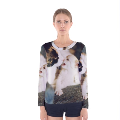 Calico Cat And White Kitty Women s Long Sleeve T-shirts by trendistuff