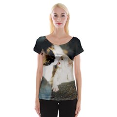 Calico Cat And White Kitty Women s Cap Sleeve Top by trendistuff