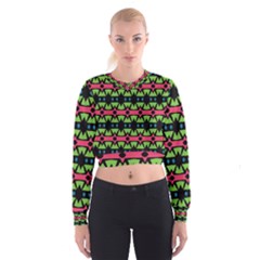 Shapes On A Black Background Pattern   Women s Cropped Sweatshirt by LalyLauraFLM