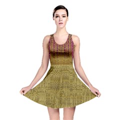 Japanese Strawberry Tree In Gold Reversible Skater Dress by pepitasart