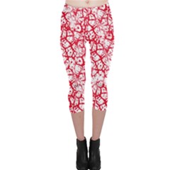 Officially Sexy Red & White Cracked Pattern Capri Leggings 