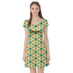 Stars And Squares Pattern Short Sleeve Skater Dress by LalyLauraFLM