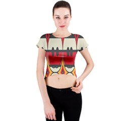 Rhombus Ovals And Stripes Crew Neck Crop Top by LalyLauraFLM