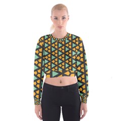 Green Triangles And Other Shapes Pattern   Women s Cropped Sweatshirt by LalyLauraFLM