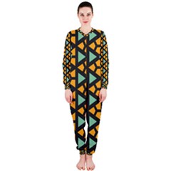 Green Triangles And Other Shapes Pattern Onepiece Jumpsuit (ladies) by LalyLauraFLM