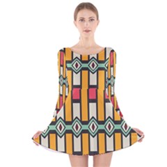 Rhombus And Stripes Pattern Long Sleeve Velvet Skater Dress by LalyLauraFLM