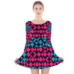 Rhombus And Triangleslong Sleeve Velvet Skater Dress by LalyLauraFLM