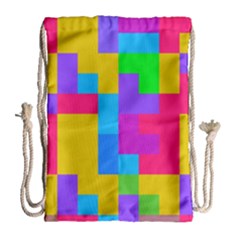 Colorful Tetris Shapes Large Drawstring Bag by LalyLauraFLM