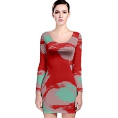 Red Pink Green Texture Long Sleeve Velvet Bodycon Dress