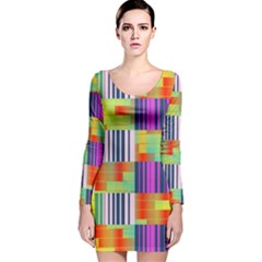 Vertical And Horizontal Stripes Long Sleeve Velvet Bodycon Dress