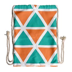 Orange Green Triangles Pattern Large Drawstring Bag by LalyLauraFLM