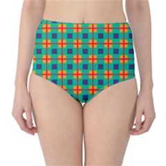 Squares In Retro Colors Pattern High-waist Bikini Bottoms by LalyLauraFLM