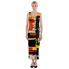 Distorted Shapes In Retro Colors Fitted Maxi Dress by LalyLauraFLM