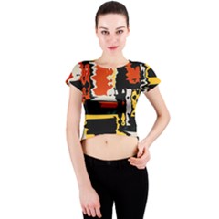 Distorted Shapes In Retro Colors Crew Neck Crop Top by LalyLauraFLM