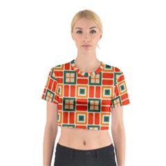 Squares And Rectangles In Retro Colors Cotton Crop Top by LalyLauraFLM
