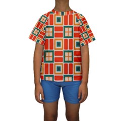 Squares And Rectangles In Retro Colors  Kid s Short Sleeve Swimwear by LalyLauraFLM