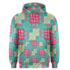 Pink Flowers In Squares Pattern Men s Pullover Hoodie by LalyLauraFLM