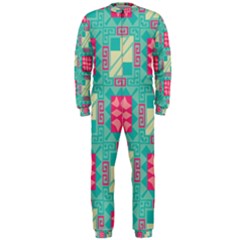 Pink Flowers In Squares Pattern Onepiece Jumpsuit (men) by LalyLauraFLM