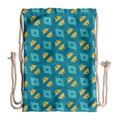 Blue Yellow Shapes Pattern Large Drawstring Bag by LalyLauraFLM