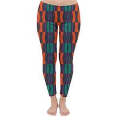 Green Orange Shapes Pattern Winter Leggings by LalyLauraFLM