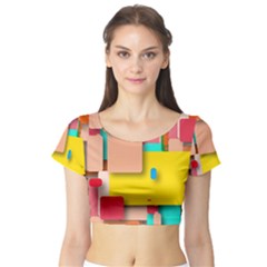 Rounded Rectangles Short Sleeve Crop Top (tight Fit) by hennigdesign