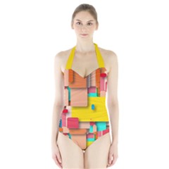 Rounded Rectangles Women s Halter One Piece Swimsuit by hennigdesign