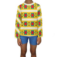 Connected Squares And Triangles  Kid s Long Sleeve Swimwear