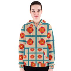 Shapes In Squares Pattern Women s Zipper Hoodie by LalyLauraFLM