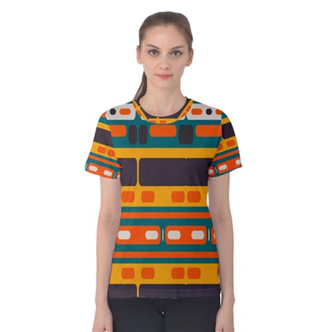 Rectangles In Retro Colors Texture Women s Cotton Tee by LalyLauraFLM