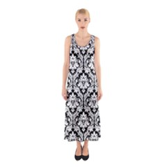 Black & White Damask Pattern Sleeveless Maxi Dress by Zandiepants