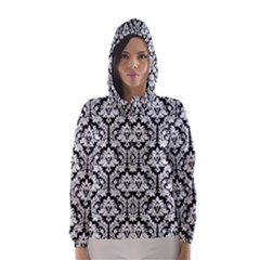 White On Black Damask Hooded Wind Breaker (women) by Zandiepants