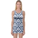 Navy Blue Damask Pattern One Piece Boyleg Swimsuit View1