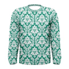 White On Emerald Green Damask Men s Long Sleeve Tee by Zandiepants